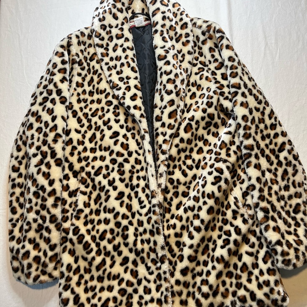 Tudor Court‎ Leopard Print Faux Fur Coat Shawl Collar Quilted Lining Small
